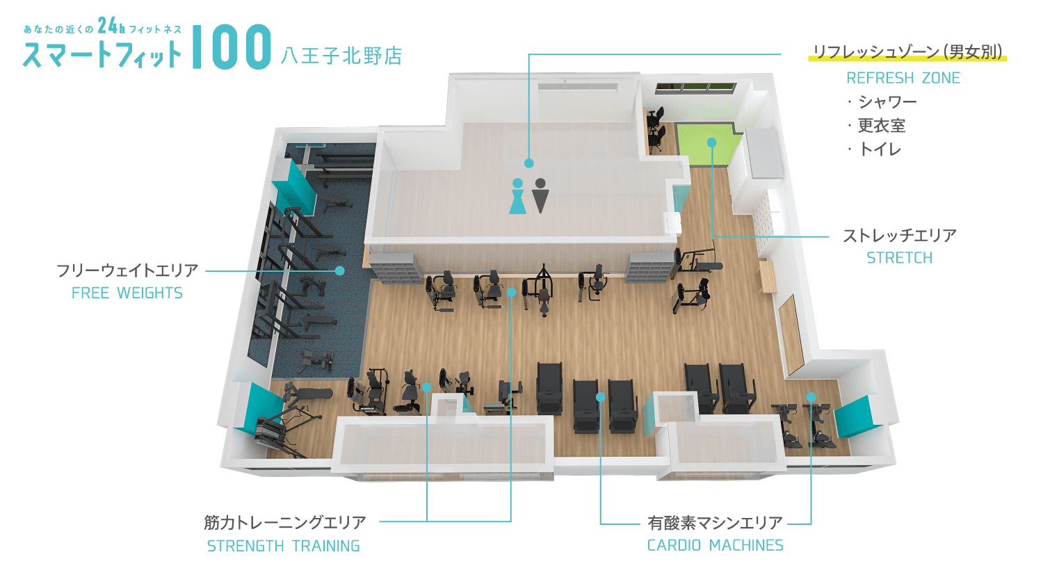 八王子北野店 | 24時間営業フィットネスジムスマートフィット100